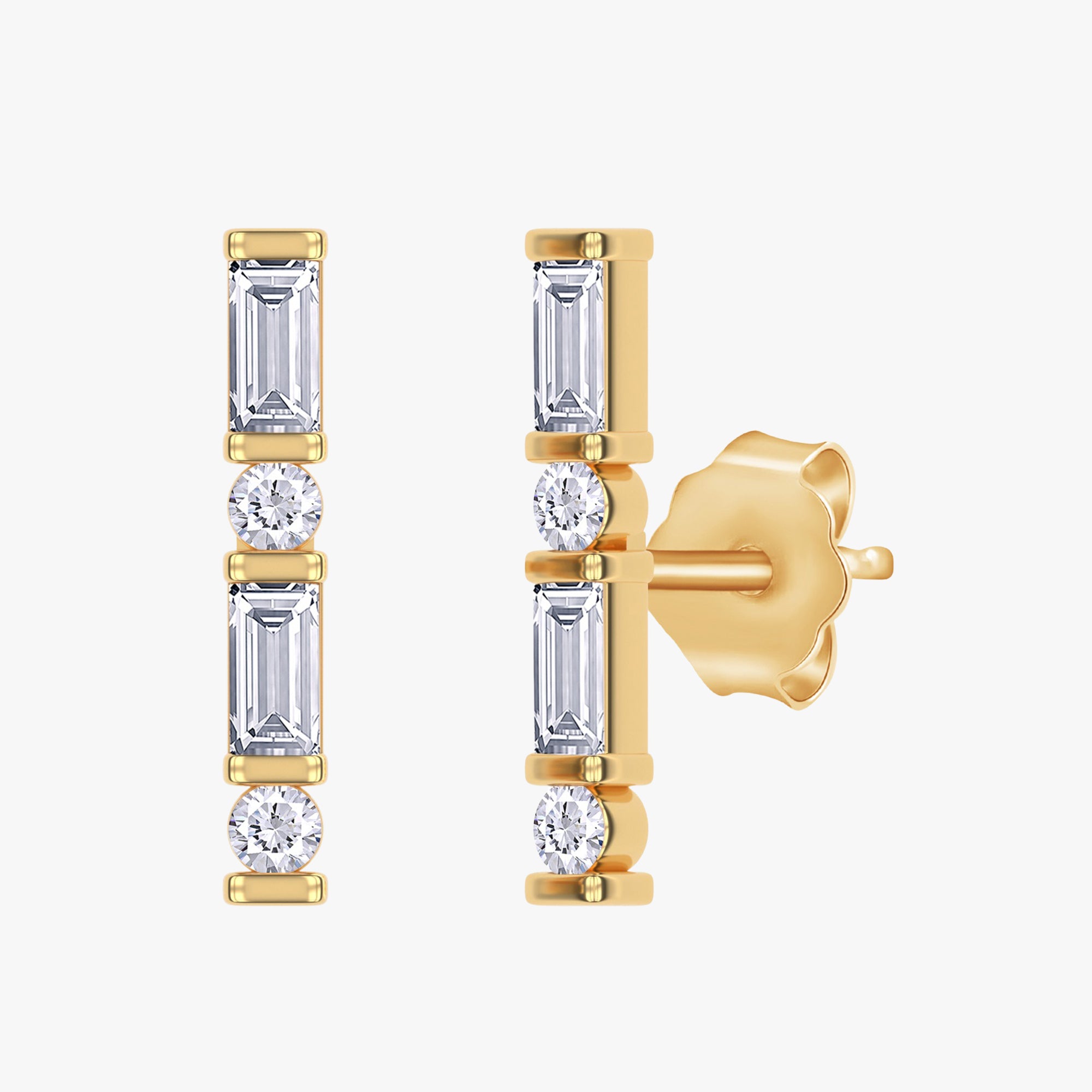 0.25 Carat Baguette and Round Cut Lab Grown Diamond Morse Code Earrings Alphabet Letter "C"