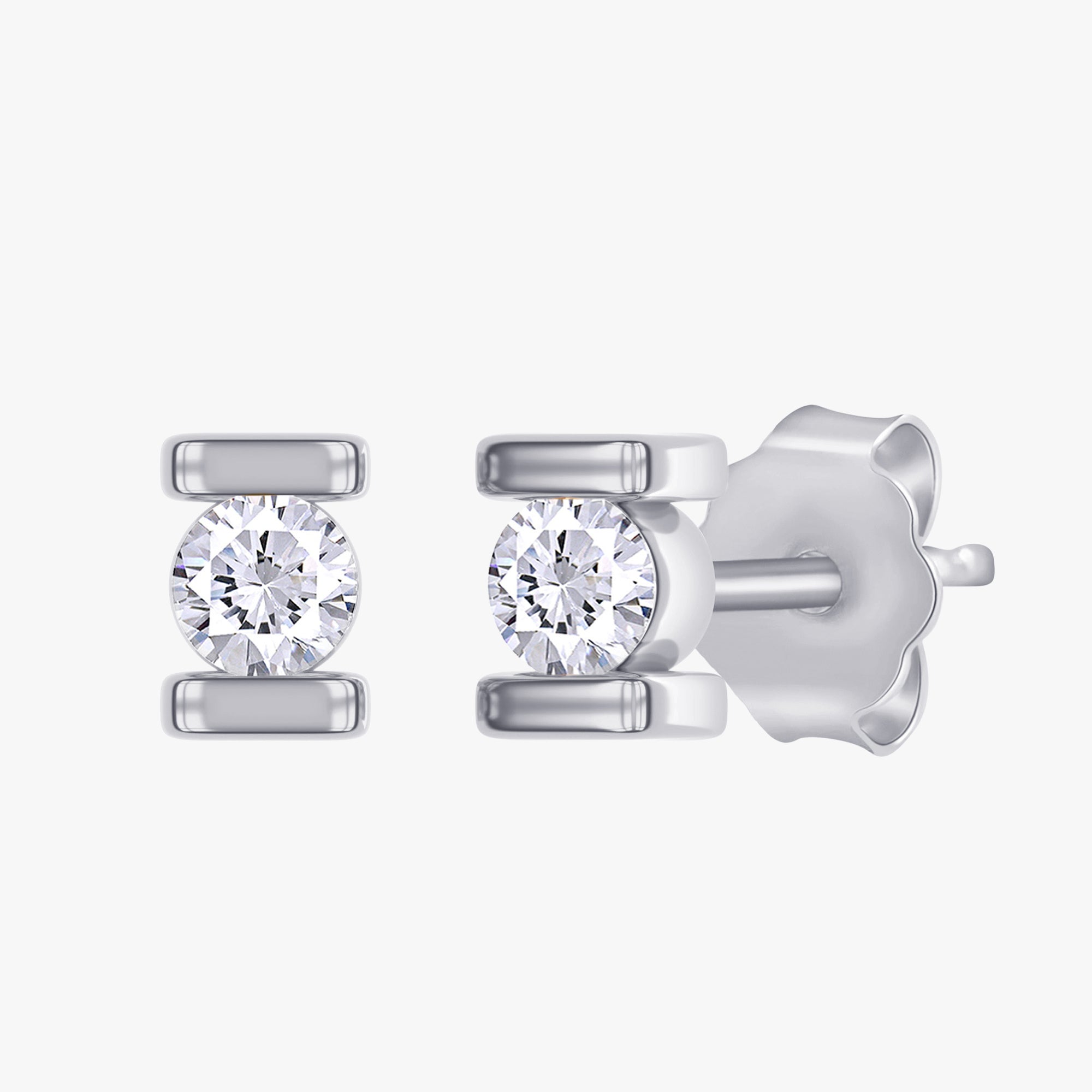 0.03 Carat Round Cut Lab Grown Diamond Solitaire Stud Morse Code Alphabet Letter "E"