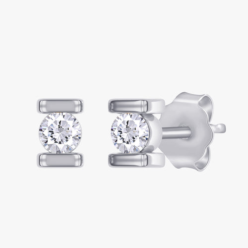 0.03 Carat Round Cut Lab Grown Diamond Solitaire Stud Morse Code Alphabet Letter "E"