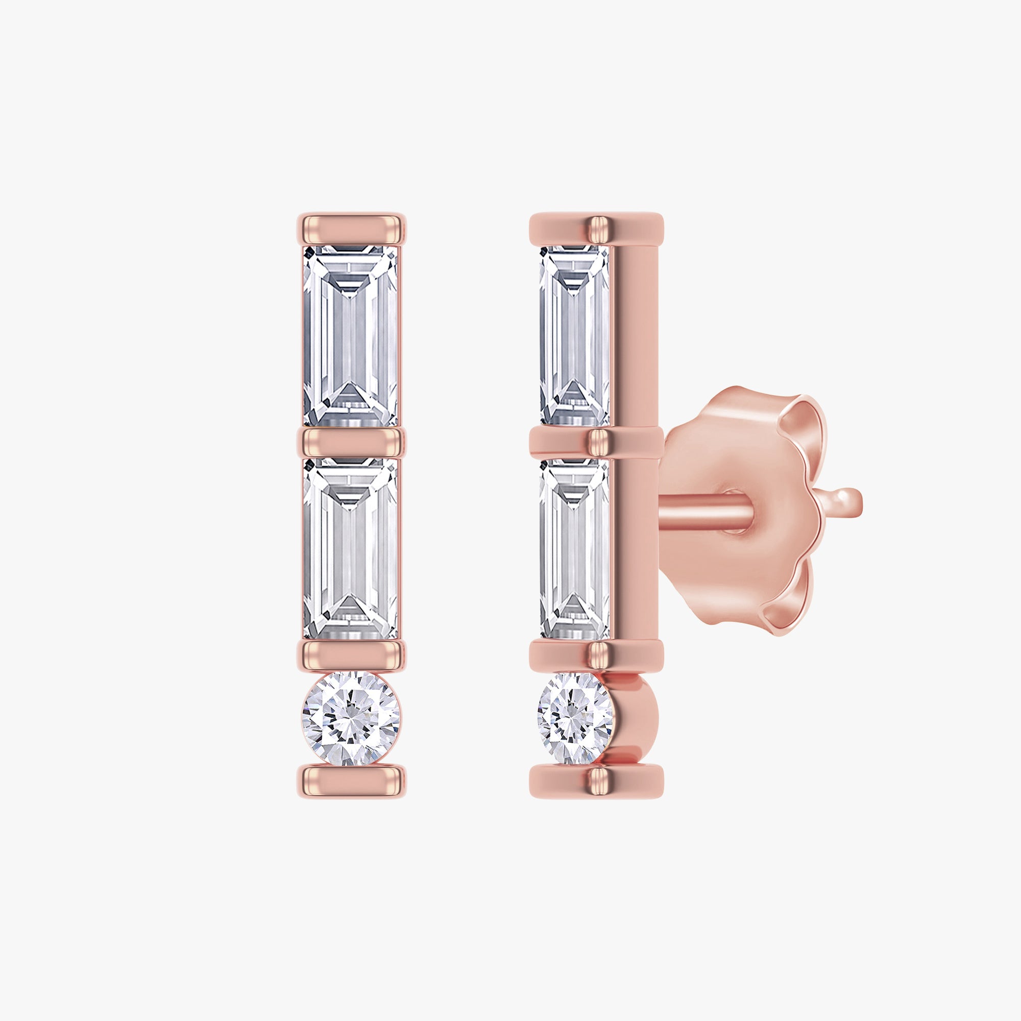 0.23 Carat Baguette and Round Cut Lab Grown Diamond Morse Code Stud Earrings Alphabet Letter "G"