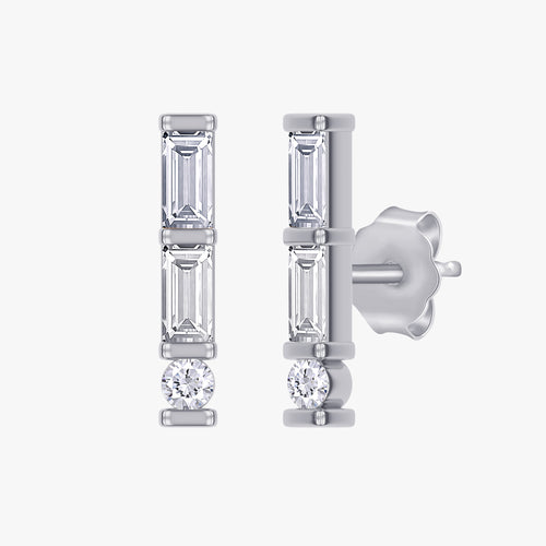 0.23 Carat Baguette and Round Cut Lab Grown Diamond Morse Code Stud Earrings Alphabet Letter "G"