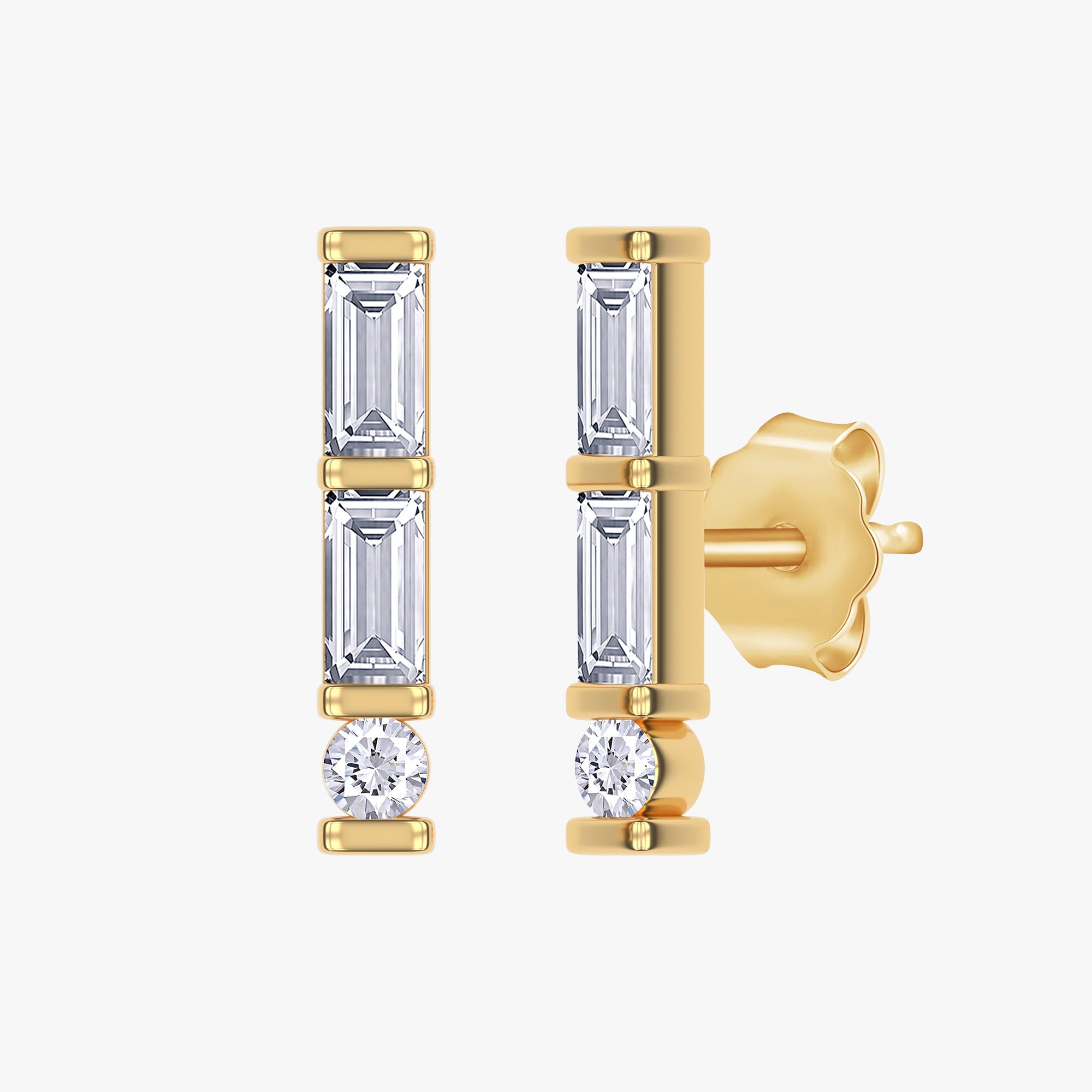 0.23 Carat Baguette and Round Cut Lab Grown Diamond Morse Code Stud Earrings Alphabet Letter "G"