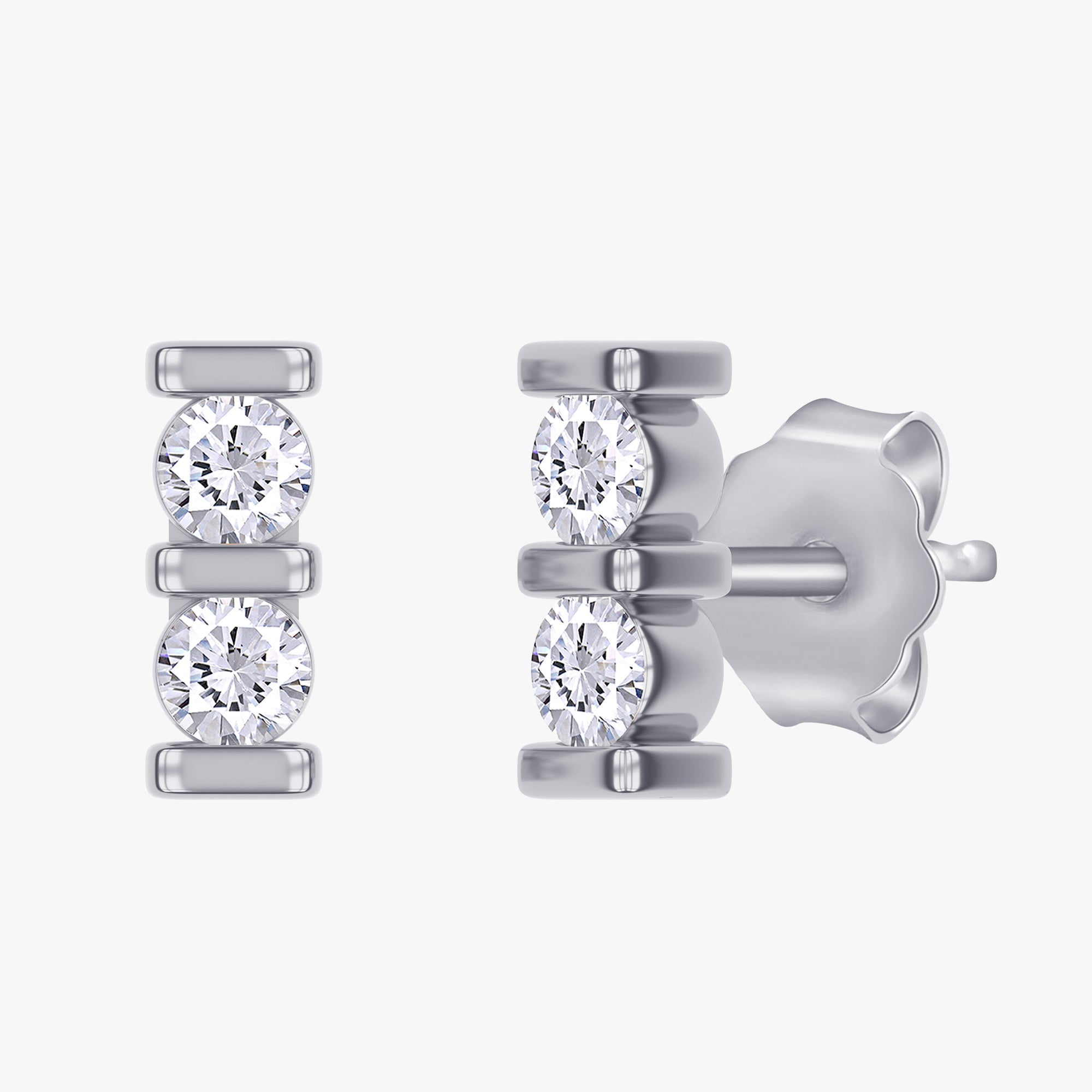 0.07 Carat Round Cut Lab Grown Diamond Stud Morse Code Earrings Alphabet Letter "I"