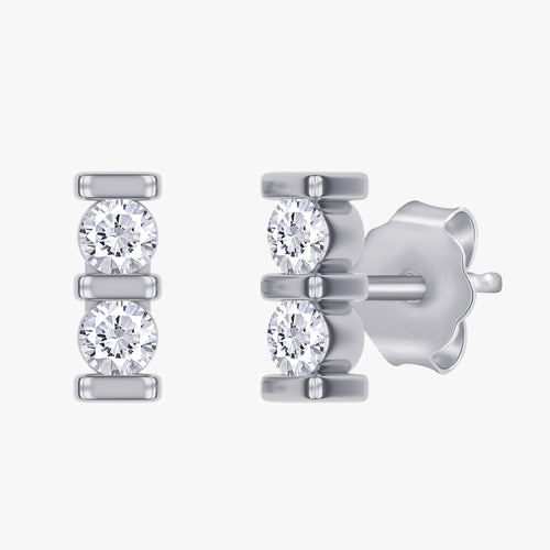 0.07 Carat Round Cut Lab Grown Diamond Stud Morse Code Earrings Alphabet Letter "I"