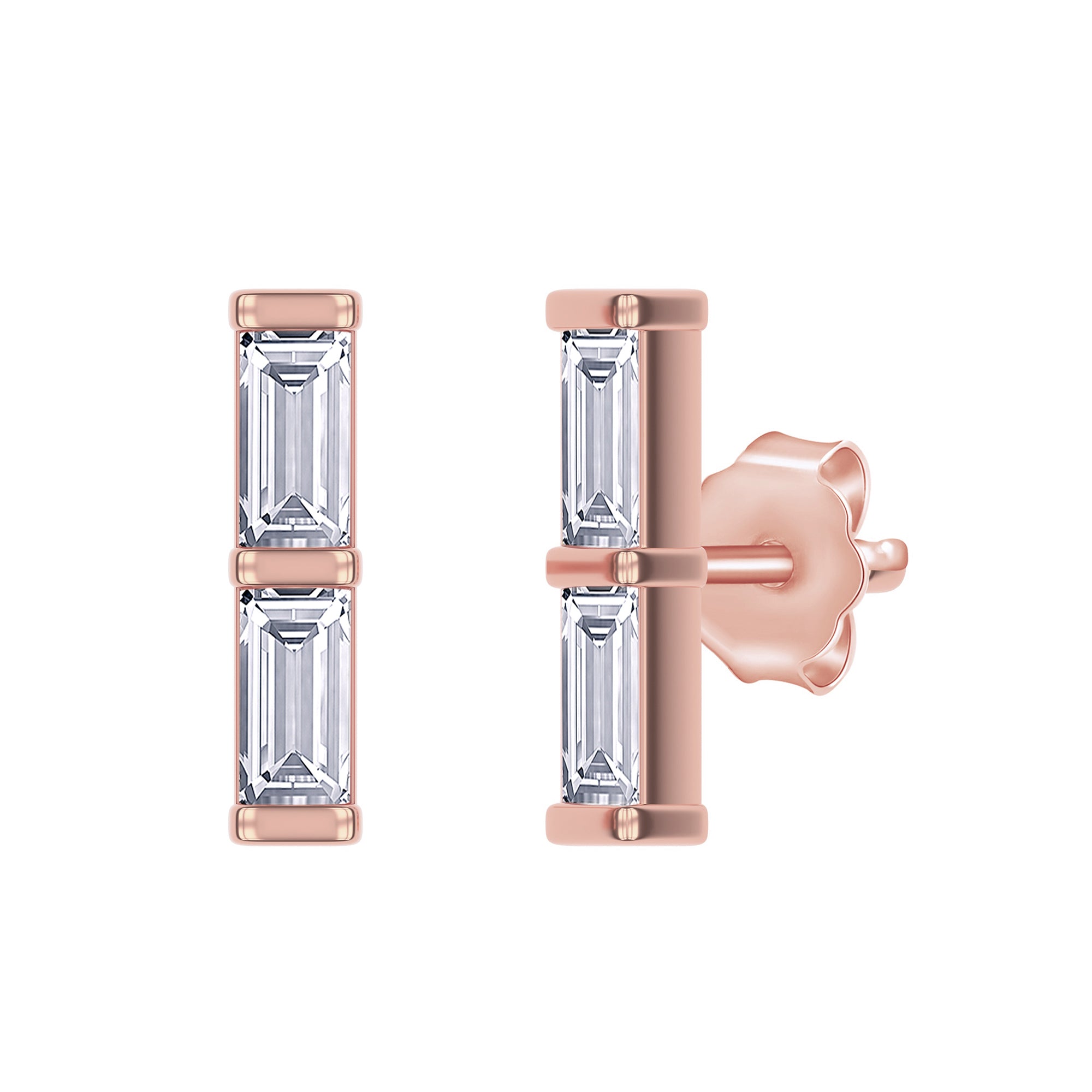 0.20 Carat Baguette Cut Lab Grown Diamond Two Stone Morse Code Earring Alphabet Letter "M"