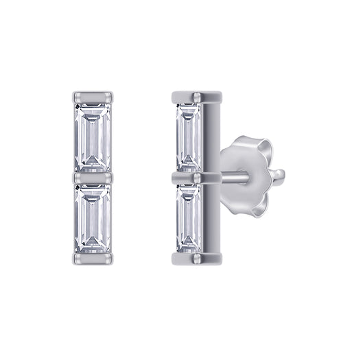 0.20 Carat Baguette Cut Lab Grown Diamond Two Stone Morse Code Earring Alphabet Letter "M"