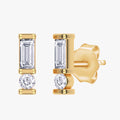 0.13 Carat Baguette and Round Cut Lab Grown Diamond Two Stone Stud Morse Code earring  Alphabet Letter "N"