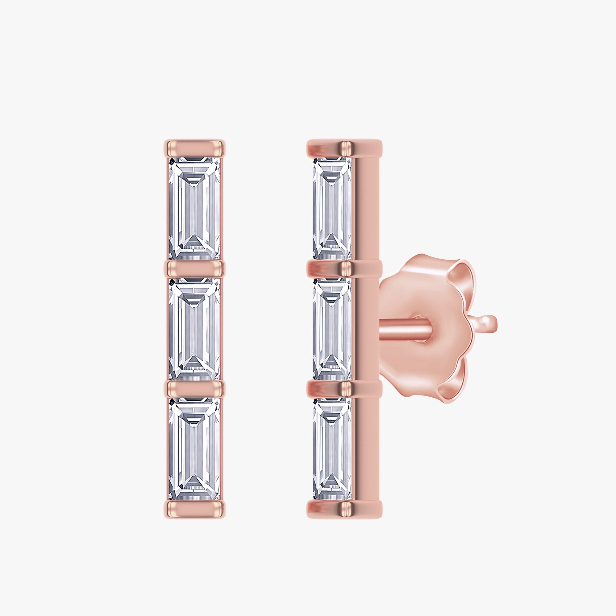 0.30 Carat Baguette Cut Lab Grown Diamond Three Stone Morse Code Earrings Alphabet Letter "O"