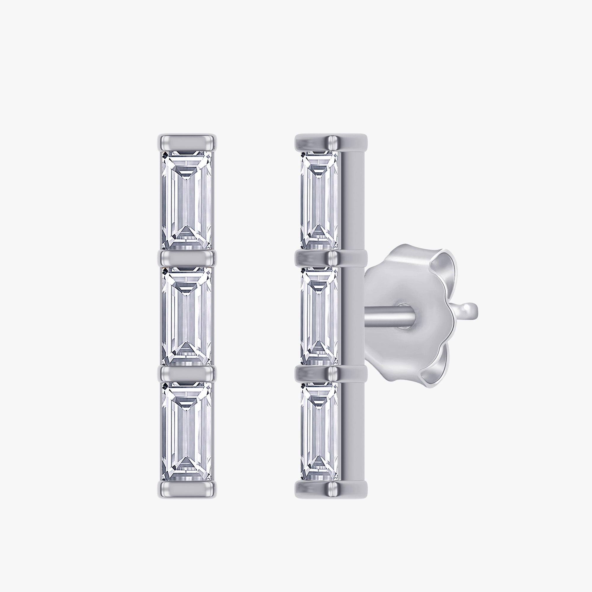 0.30 Carat Baguette Cut Lab Grown Diamond Three Stone Morse Code Earrings Alphabet Letter "O"