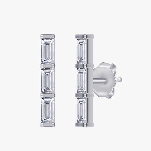 0.30 Carat Baguette Cut Lab Grown Diamond Three Stone Morse Code Earrings Alphabet Letter "O"