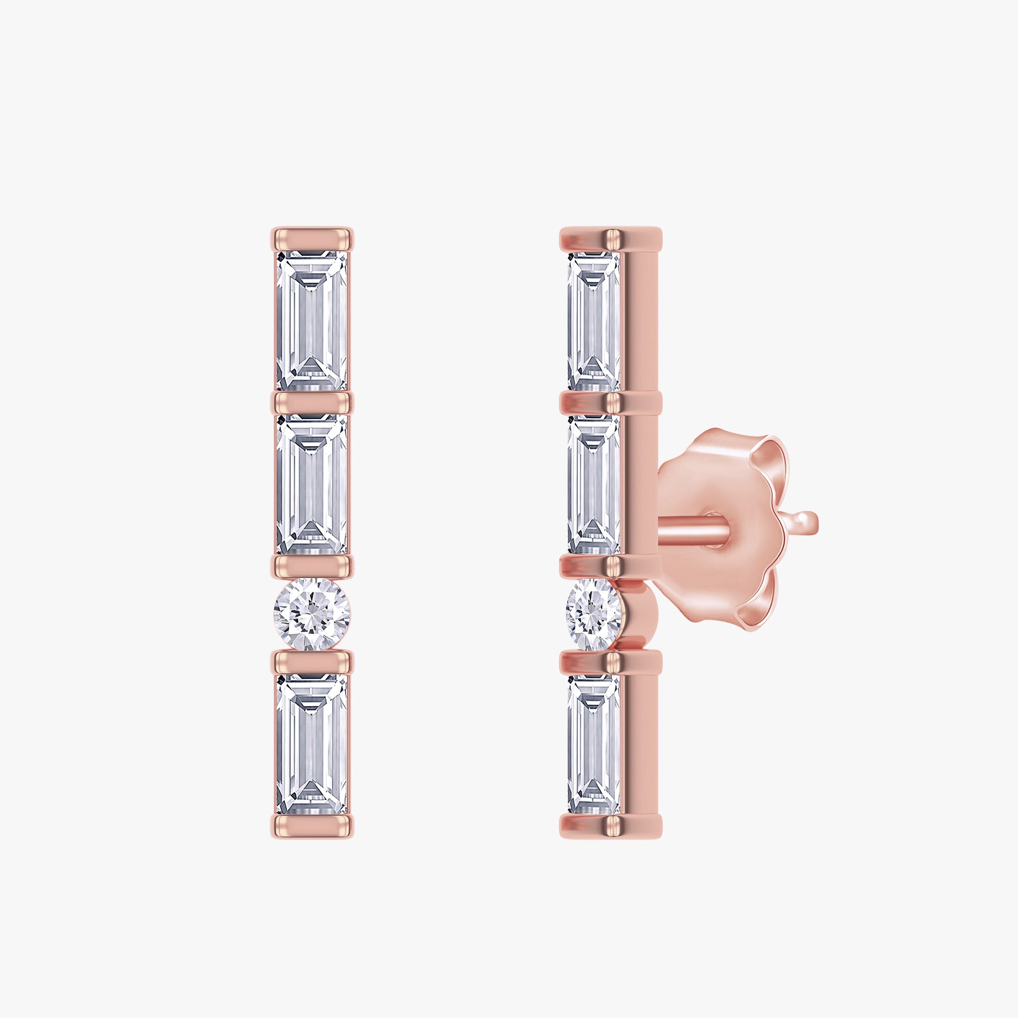 0.33 Carat Lab Grown Diamond Line Bar Morse Code Stud Earring Alphabet "Q"