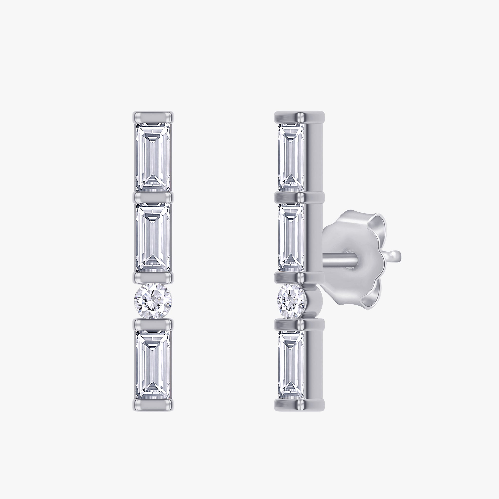 0.33 Carat Lab Grown Diamond Line Bar Morse Code Stud Earring Alphabet "Q"