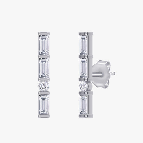 0.33 Carat Lab Grown Diamond Line Bar Morse Code Stud Earring Alphabet "Q"