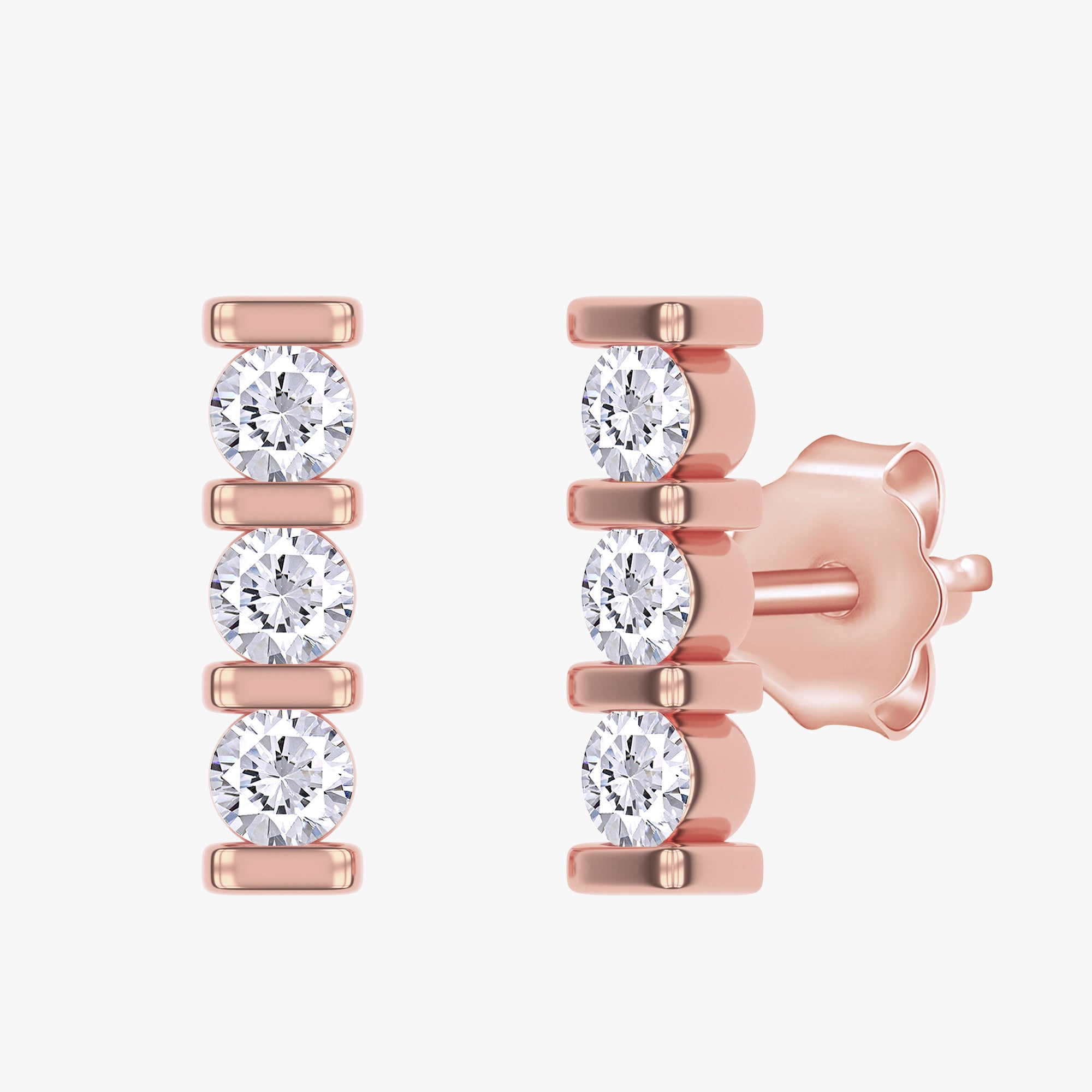 0.10 Carat Round Cut Lab Grown Diamond Three Stone Morse Code Earring Alphabet Letter "S"