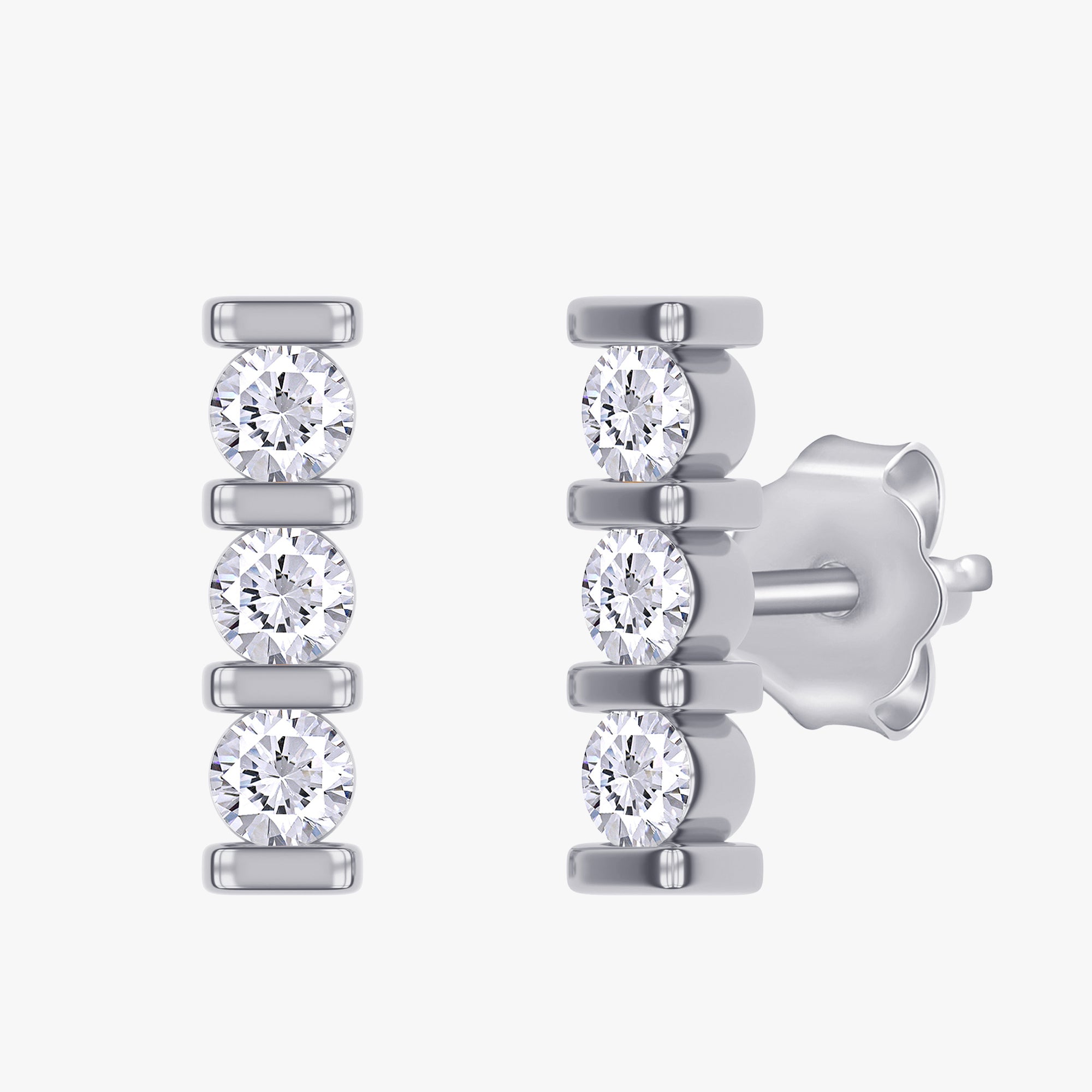 0.10 Carat Round Cut Lab Grown Diamond Three Stone Morse Code Earring Alphabet Letter "S"