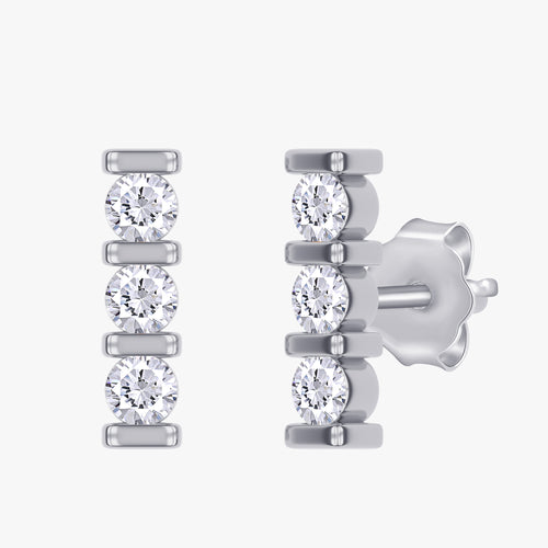 0.10 Carat Round Cut Lab Grown Diamond Three Stone Morse Code Earring Alphabet Letter "S"