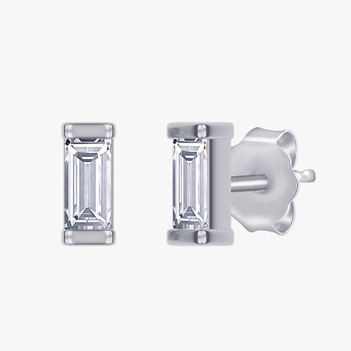 0.10 Carat Baguette Cut Lab Grown Diamond Solitaire Stud Morse Code Alphabet Letter "T"