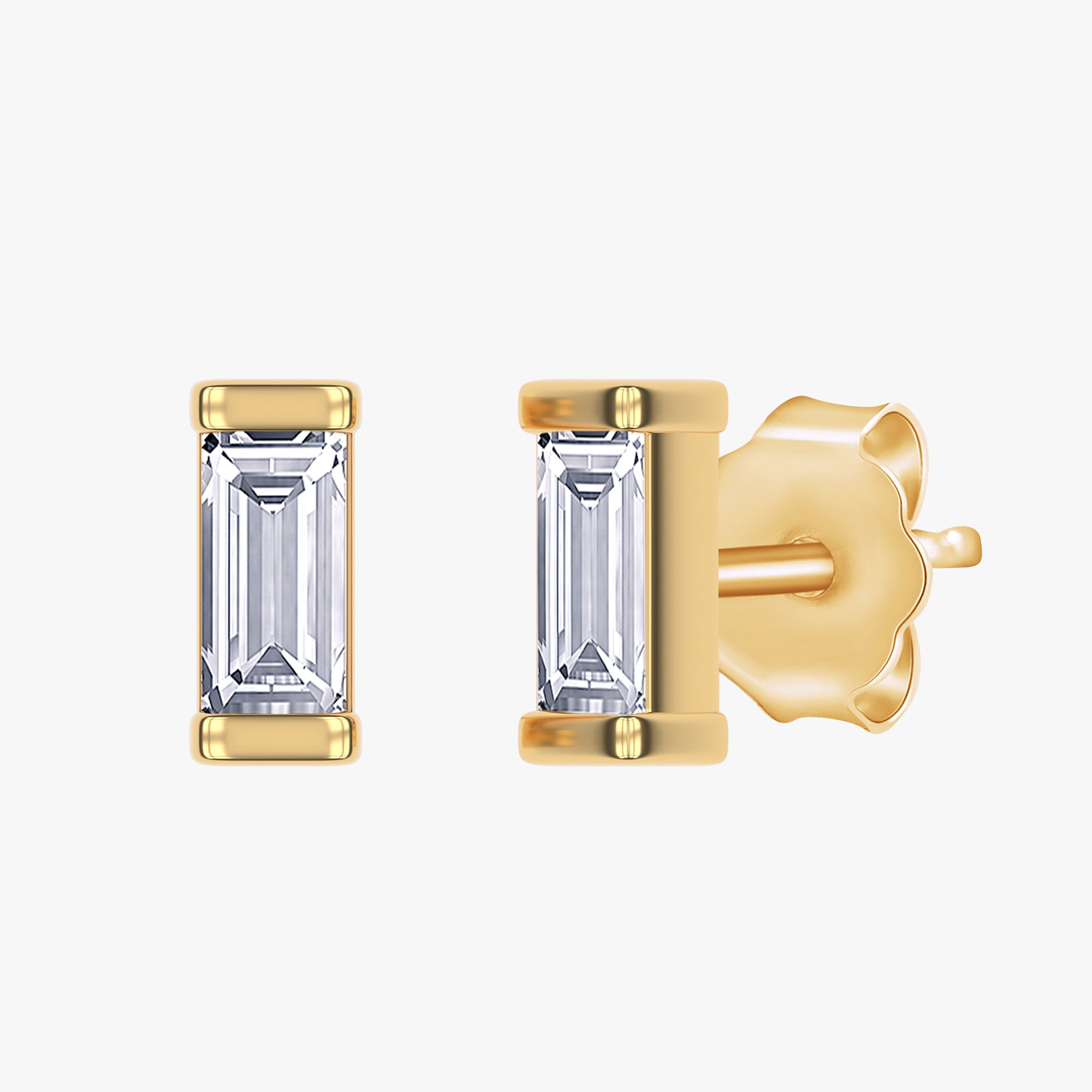 0.10 Carat Baguette Cut Lab Grown Diamond Solitaire Stud Morse Code Alphabet Letter "T"