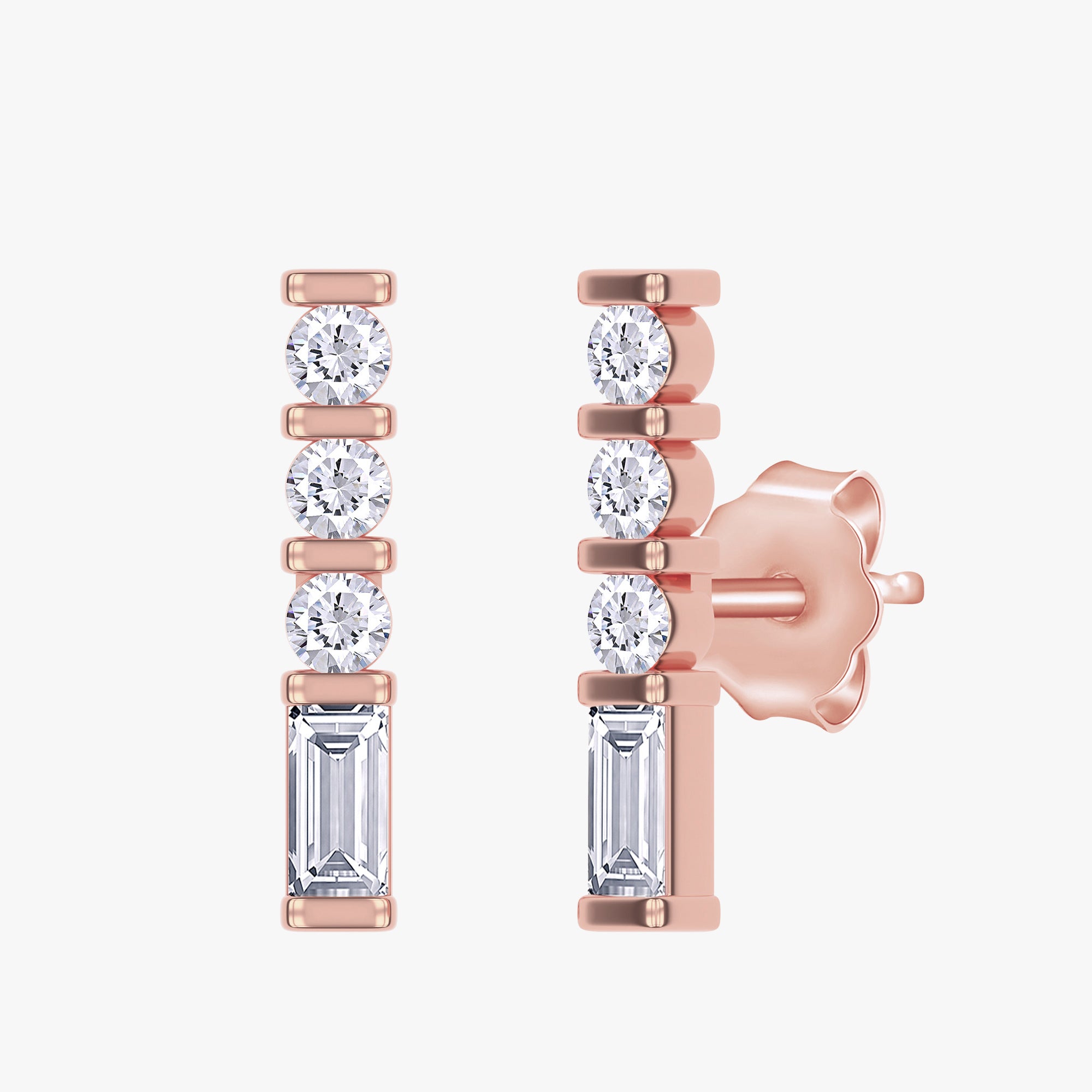 0.20 Carat Lab Grown Diamond Bar Stud Earrings Morse Code Alphabet "V"
