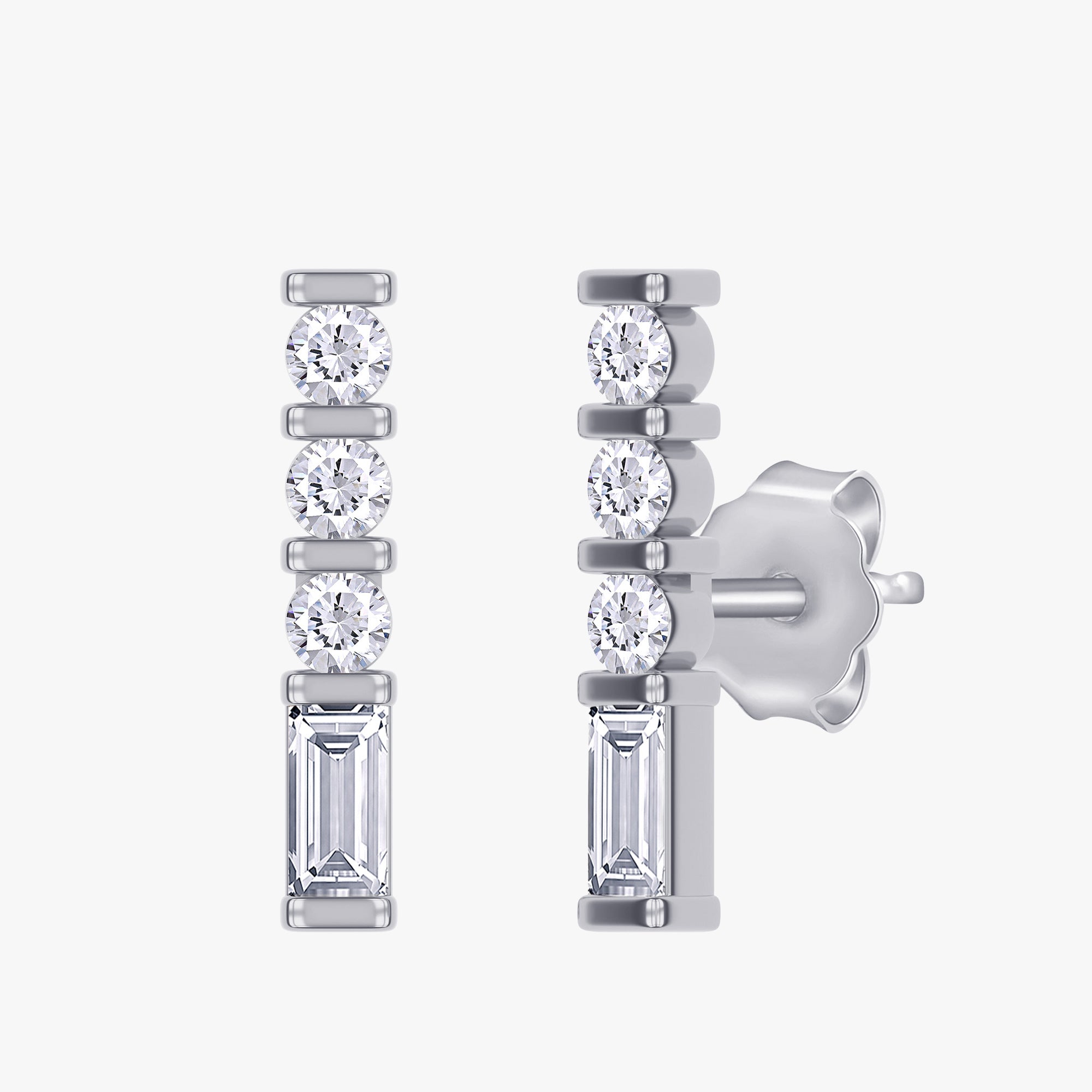 0.20 Carat Lab Grown Diamond Bar Stud Earrings Morse Code Alphabet "V"
