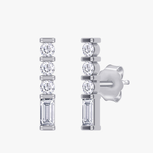0.20 Carat Lab Grown Diamond Bar Stud Earrings Morse Code Alphabet "V"