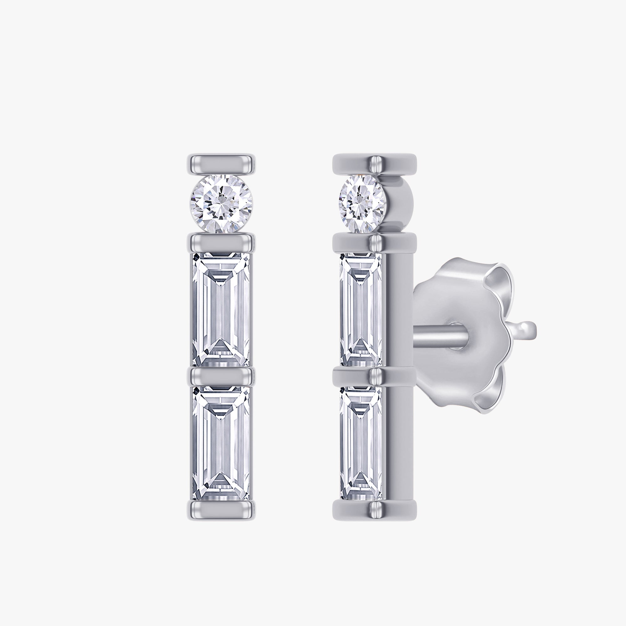 0.23 Carat  Lab Grown Diamond Three Stone Morse Code Stud Earring Alphabet Letter "W"