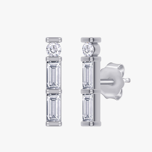 0.23 Carat  Lab Grown Diamond Three Stone Morse Code Stud Earring Alphabet Letter "W"