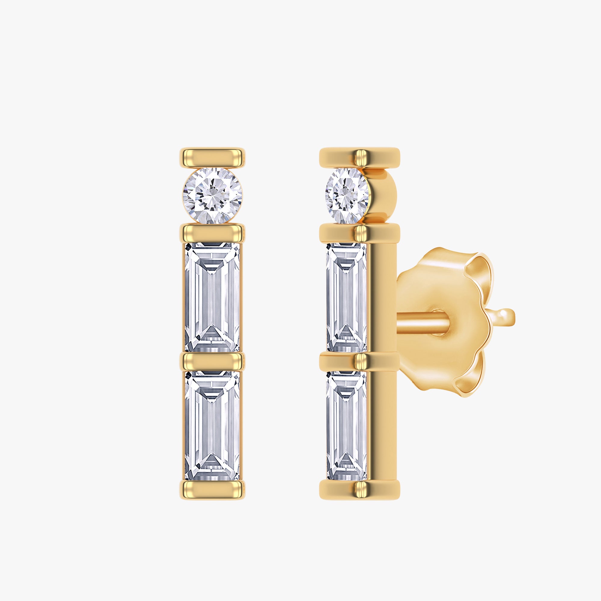 0.23 Carat  Lab Grown Diamond Three Stone Morse Code Stud Earring Alphabet Letter "W"