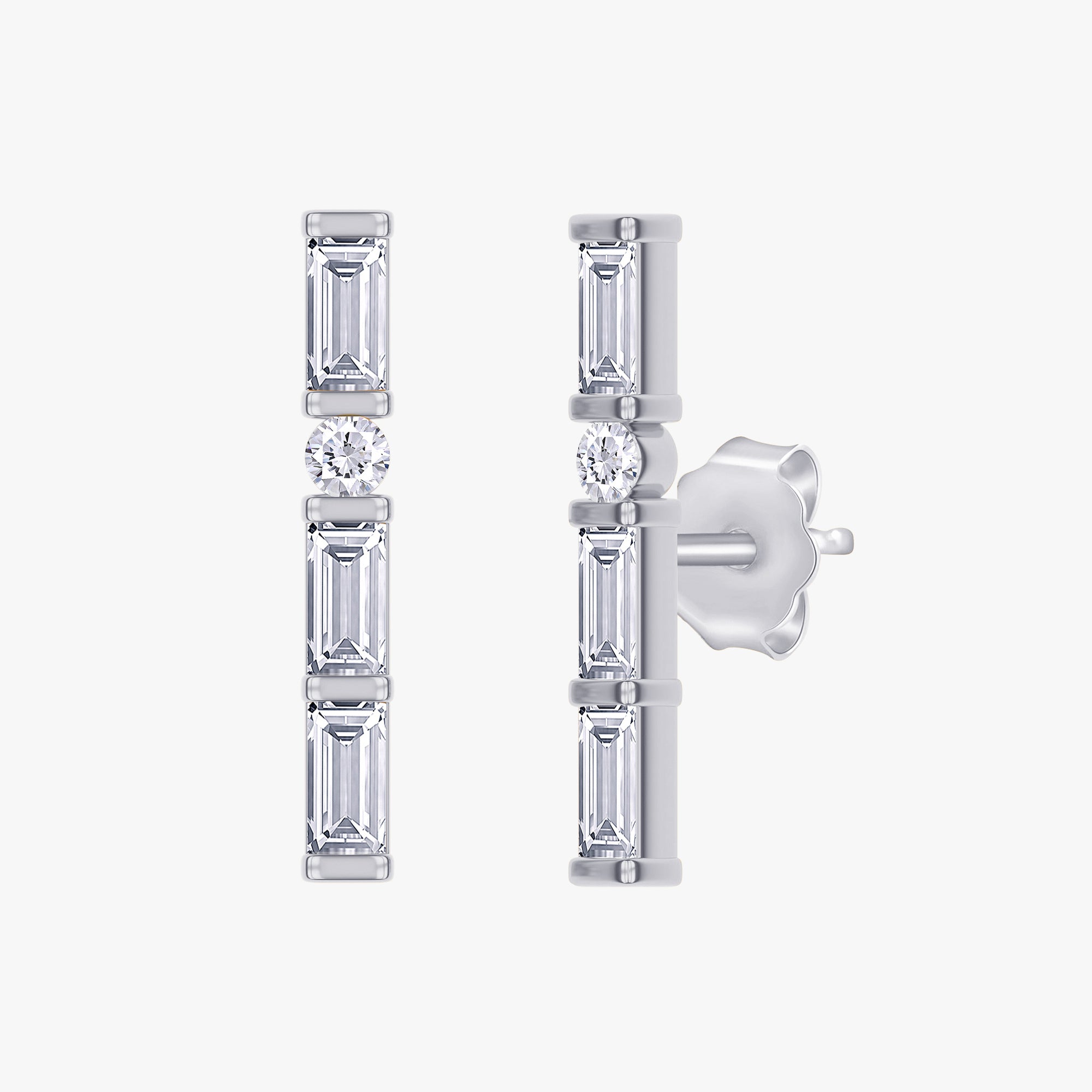 0.33 Carat Baguette and Round Cut Lab Grown Diamond Morse Corse Alphabet Letter "Y" Earrings