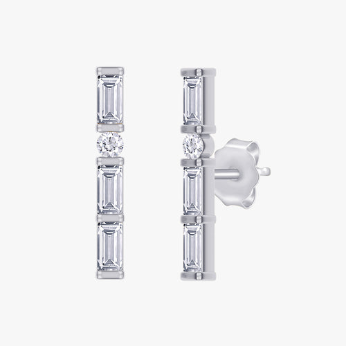 0.33 Carat Baguette and Round Cut Lab Grown Diamond Morse Corse Alphabet Letter "Y" Earrings