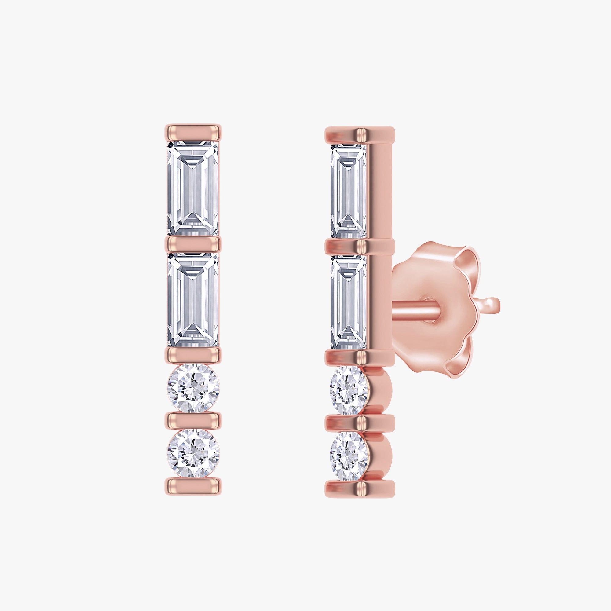 0.27 Carat Baguette and Round Cut Lab Grown Diamond Morse Code Earring Alphabet"Z"