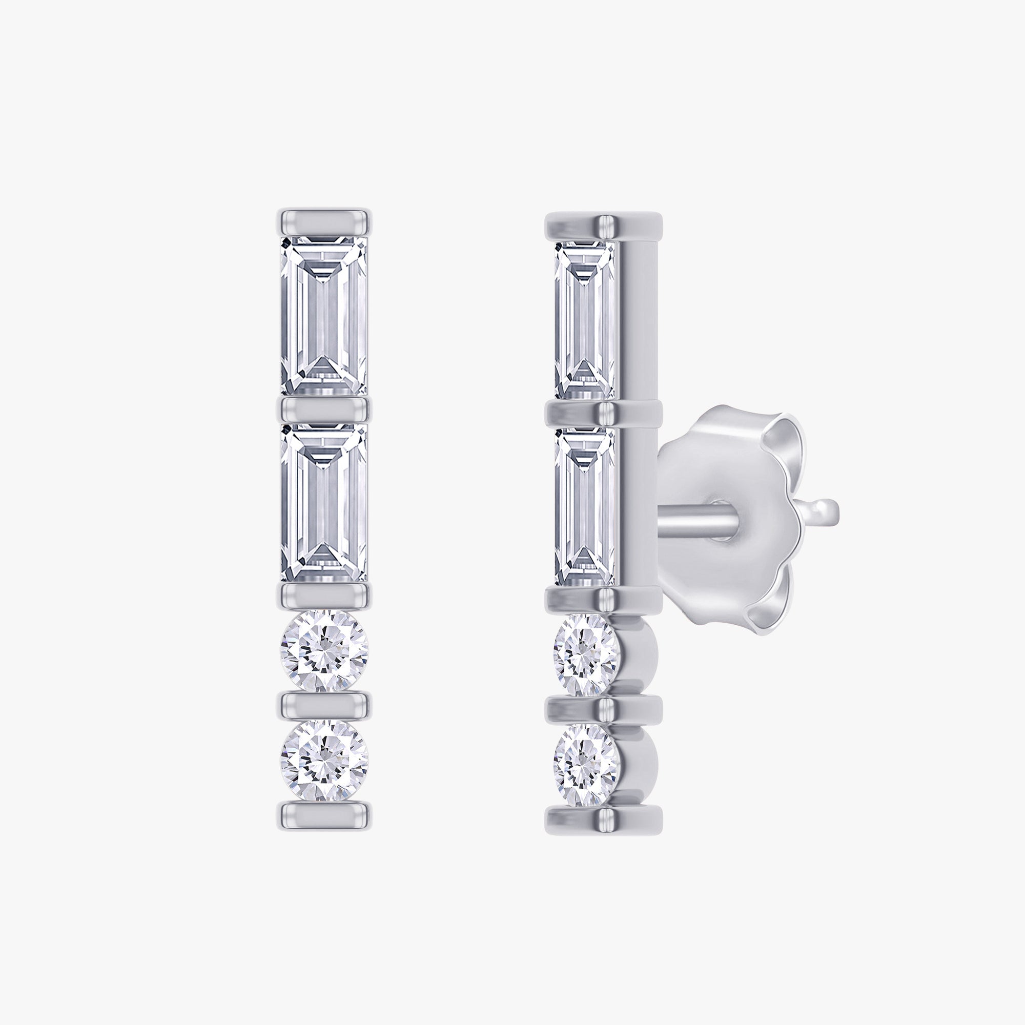 0.27 Carat Baguette and Round Cut Lab Grown Diamond Morse Code Earring Alphabet"Z"