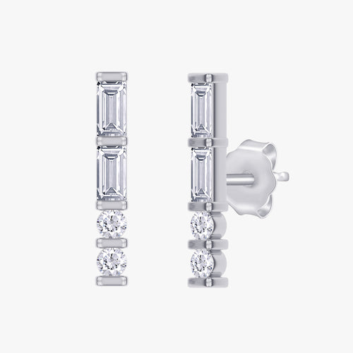 0.27 Carat Baguette and Round Cut Lab Grown Diamond Morse Code Earring Alphabet"Z"