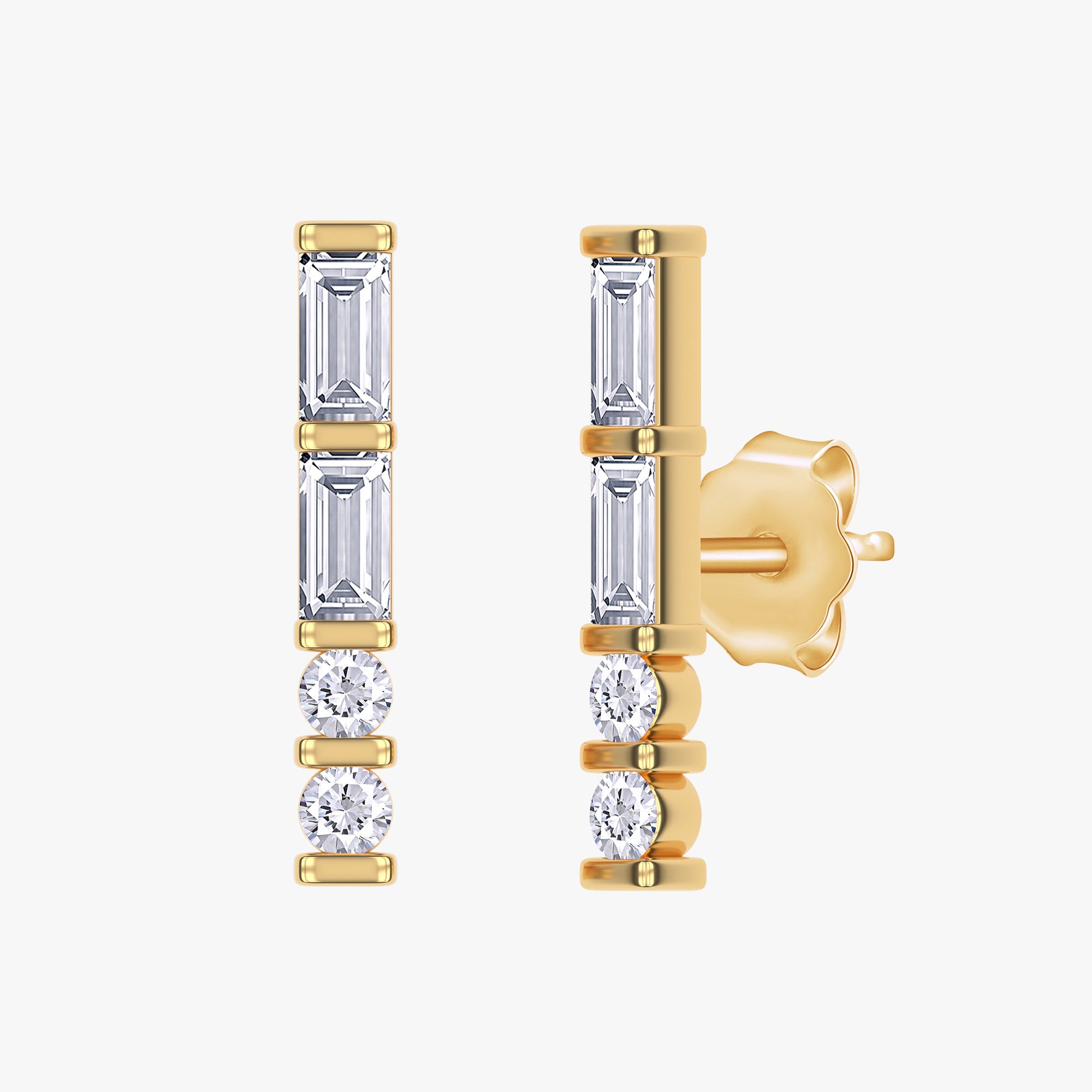 0.27 Carat Baguette and Round Cut Lab Grown Diamond Morse Code Earring Alphabet"Z"
