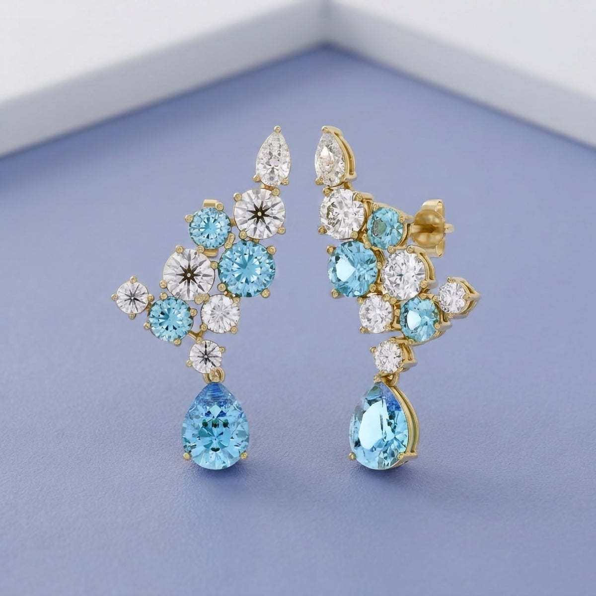 9.30 Carat Lab Grown Diamond and Simulated Gemstone Ear Climbers Stud Earrings