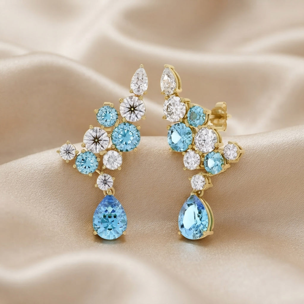 9.30 Carat Lab Grown Diamond and Simulated Gemstone Ear Climbers Stud Earrings