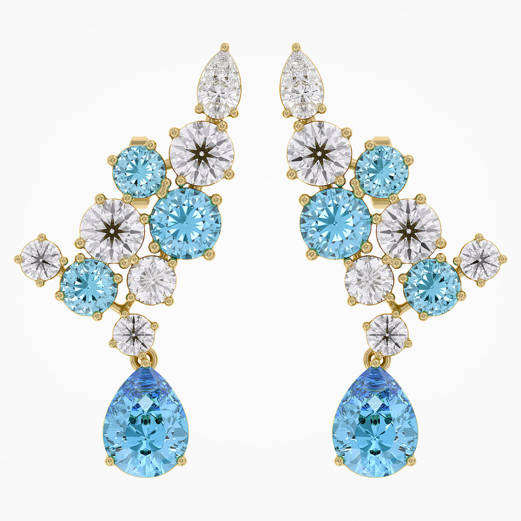 9.30 Carat Lab Grown Diamond and Simulated Gemstone Ear Climbers Stud Earrings