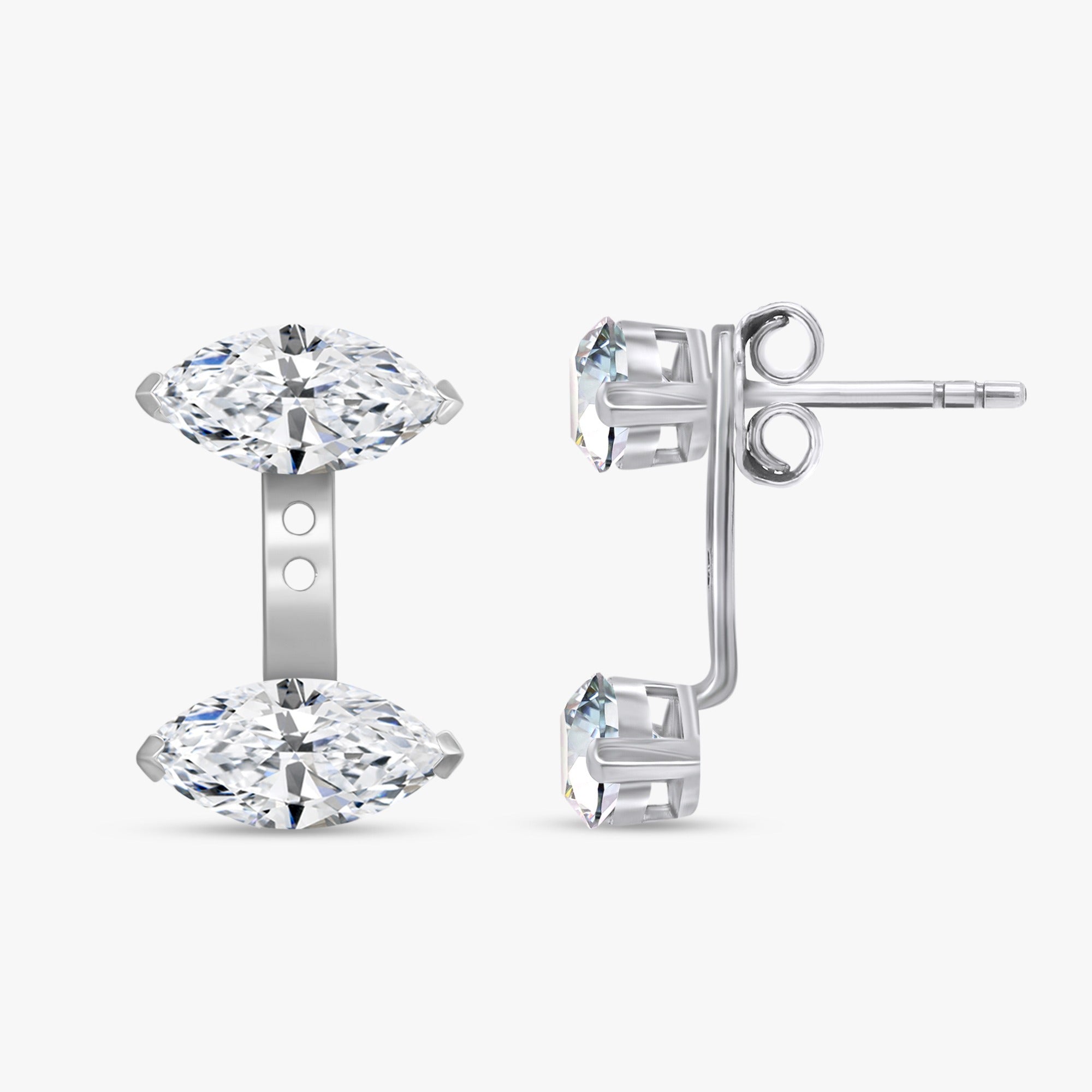 3.75 Carat Marquise Cut Lab Grown Diamond Adjustable Jacket Stud Earrings