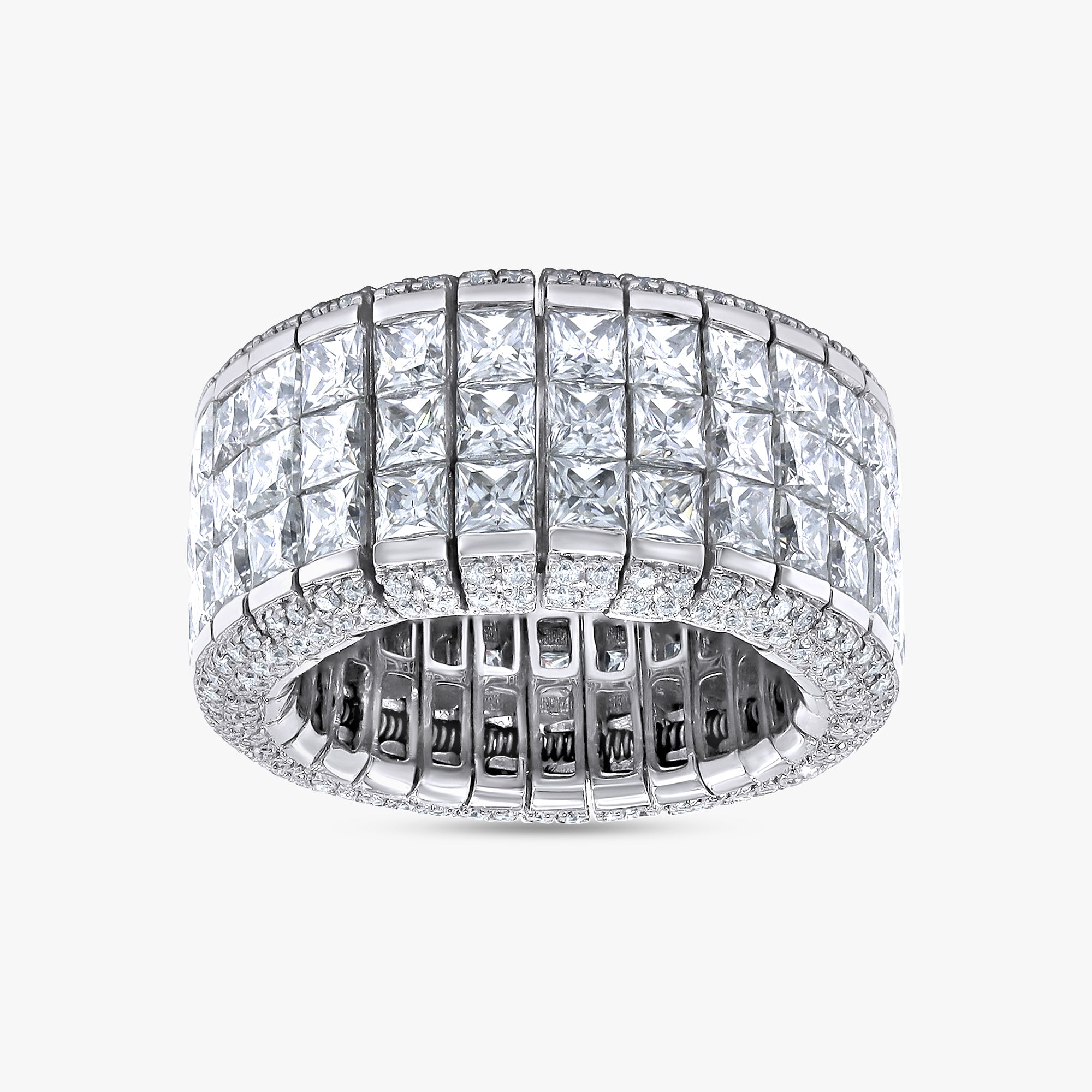 9.50 Carat Lab Grown Diamond 3-Row Stretchable Ring