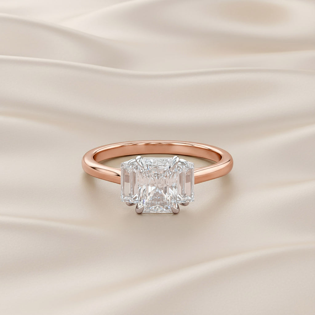 1.40 Carat Radiant and Baguette Cut Lab Grown Diamond 3-Stone Ring