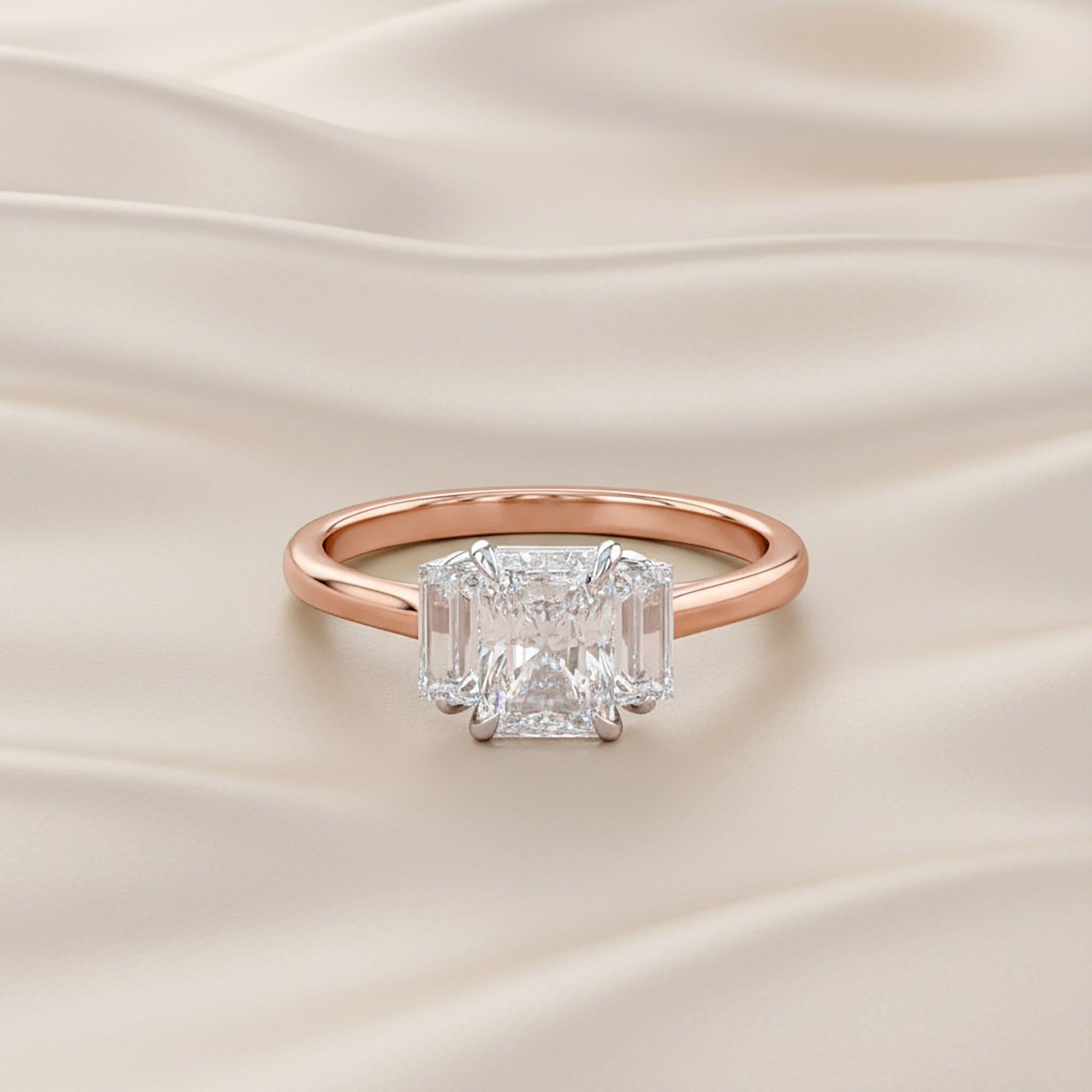 1.40 Carat Radiant and Baguette Cut Lab Grown Diamond 3-Stone Ring