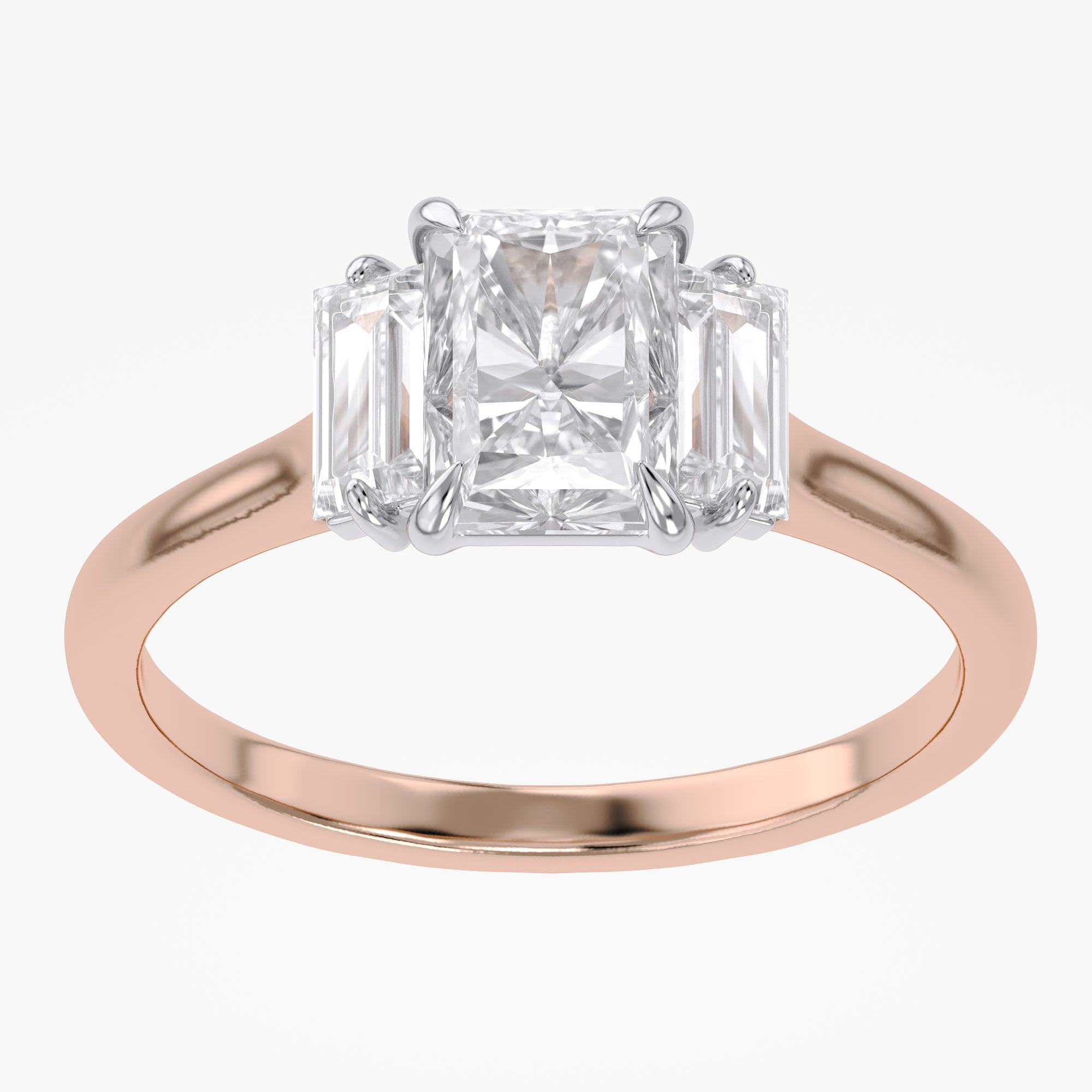 1.40 Carat Radiant and Baguette Cut Lab Grown Diamond 3-Stone Ring
