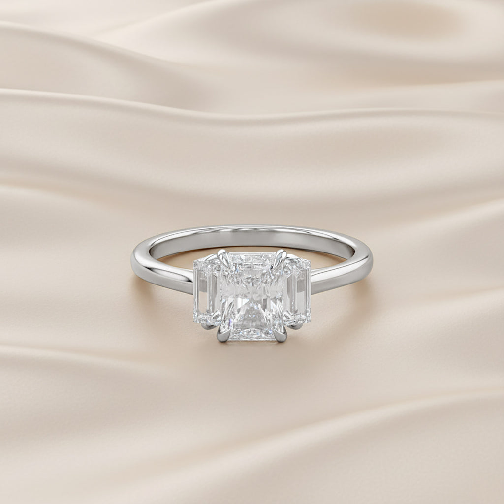 1.40 Carat Radiant and Baguette Cut Lab Grown Diamond 3-Stone Ring