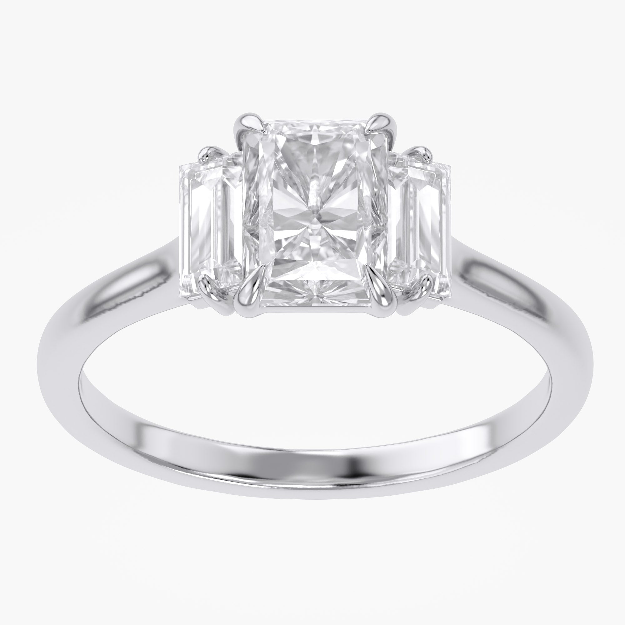 1.40 Carat Radiant and Baguette Cut Lab Grown Diamond 3-Stone Ring