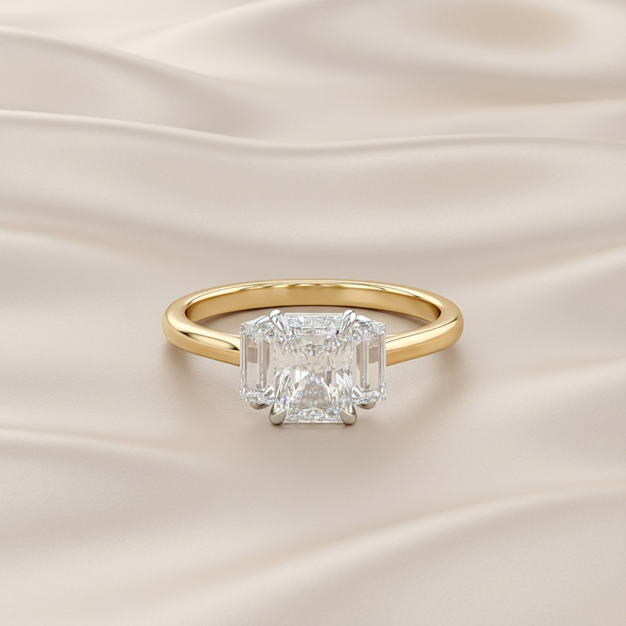 1.40 Carat Radiant and Baguette Cut Lab Grown Diamond 3-Stone Ring