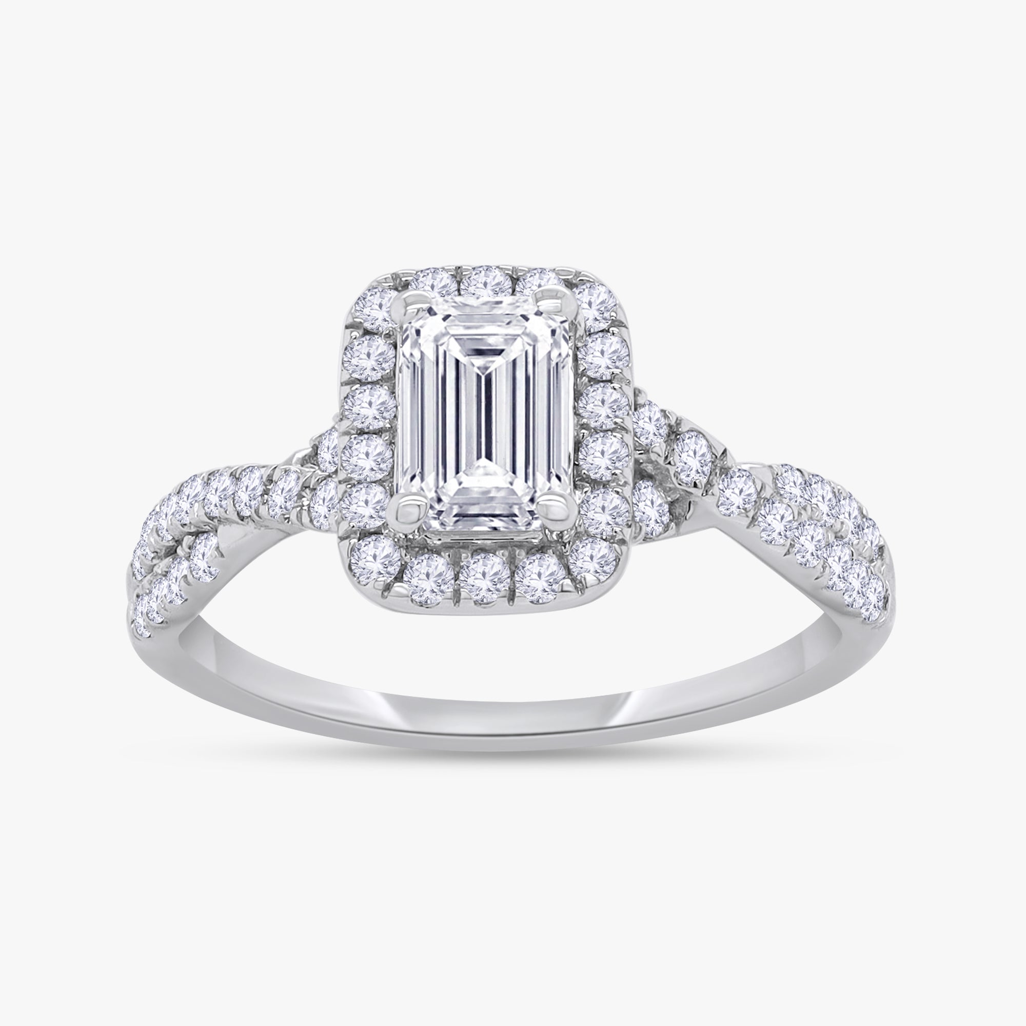 1.00 Carat Emerald and Round Cut Lab Grown Diamond Bridal Set Wedding Ring