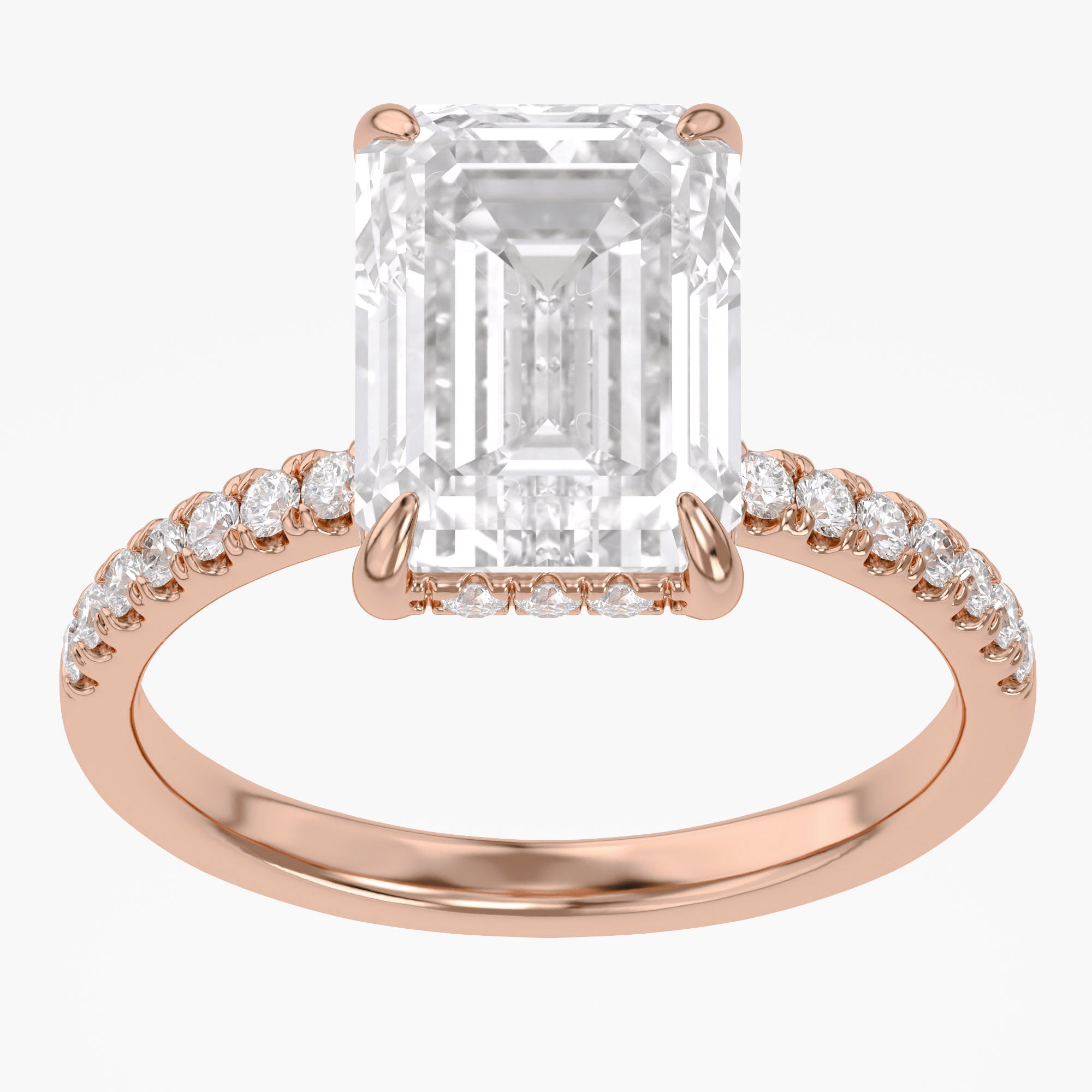 4.00 Carat Emerald and Round Cut Lab Grown Diamond Hidden Halo Solitaire Engagement Ring