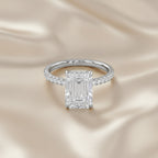 4.00 Carat Emerald and Round Cut Lab Grown Diamond Hidden Halo Solitaire Engagement Ring
