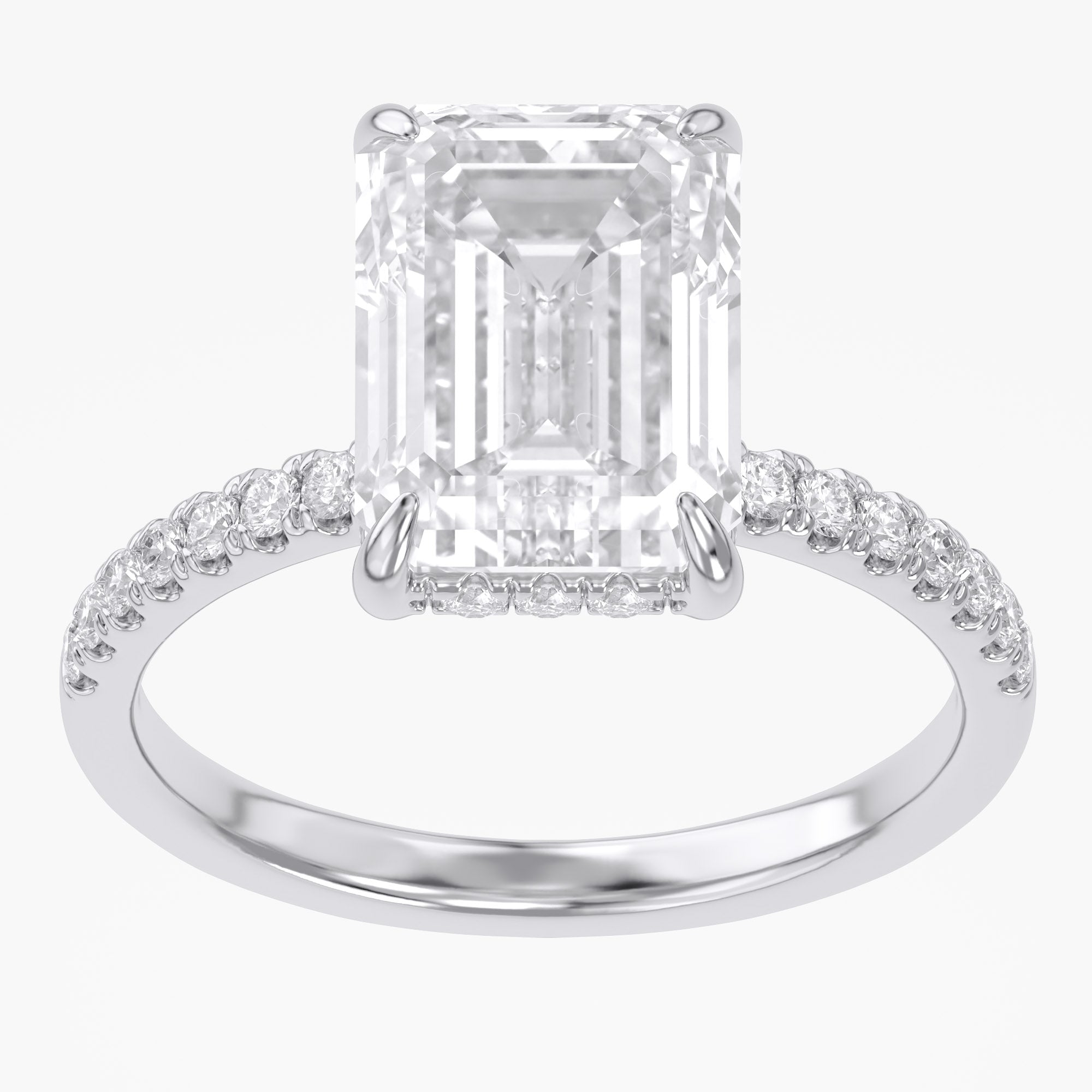 4.00 Carat Emerald and Round Cut Lab Grown Diamond Hidden Halo Solitaire Engagement Ring