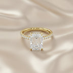 4.00 Carat Emerald and Round Cut Lab Grown Diamond Hidden Halo Solitaire Engagement Ring